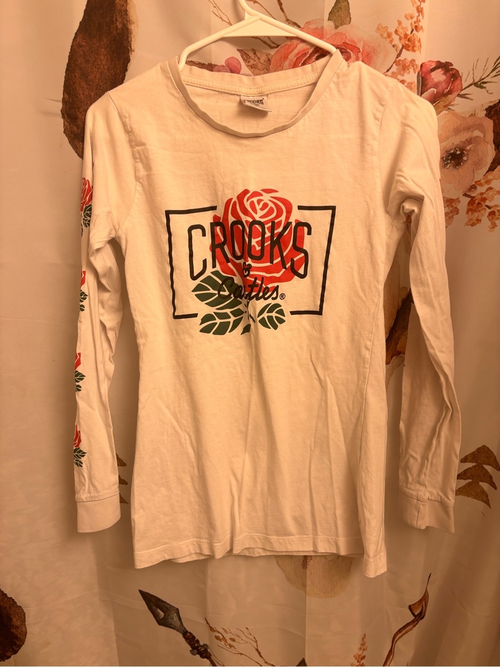 Crooks & Castles White Long-Sleeve Rose Graphic Tee